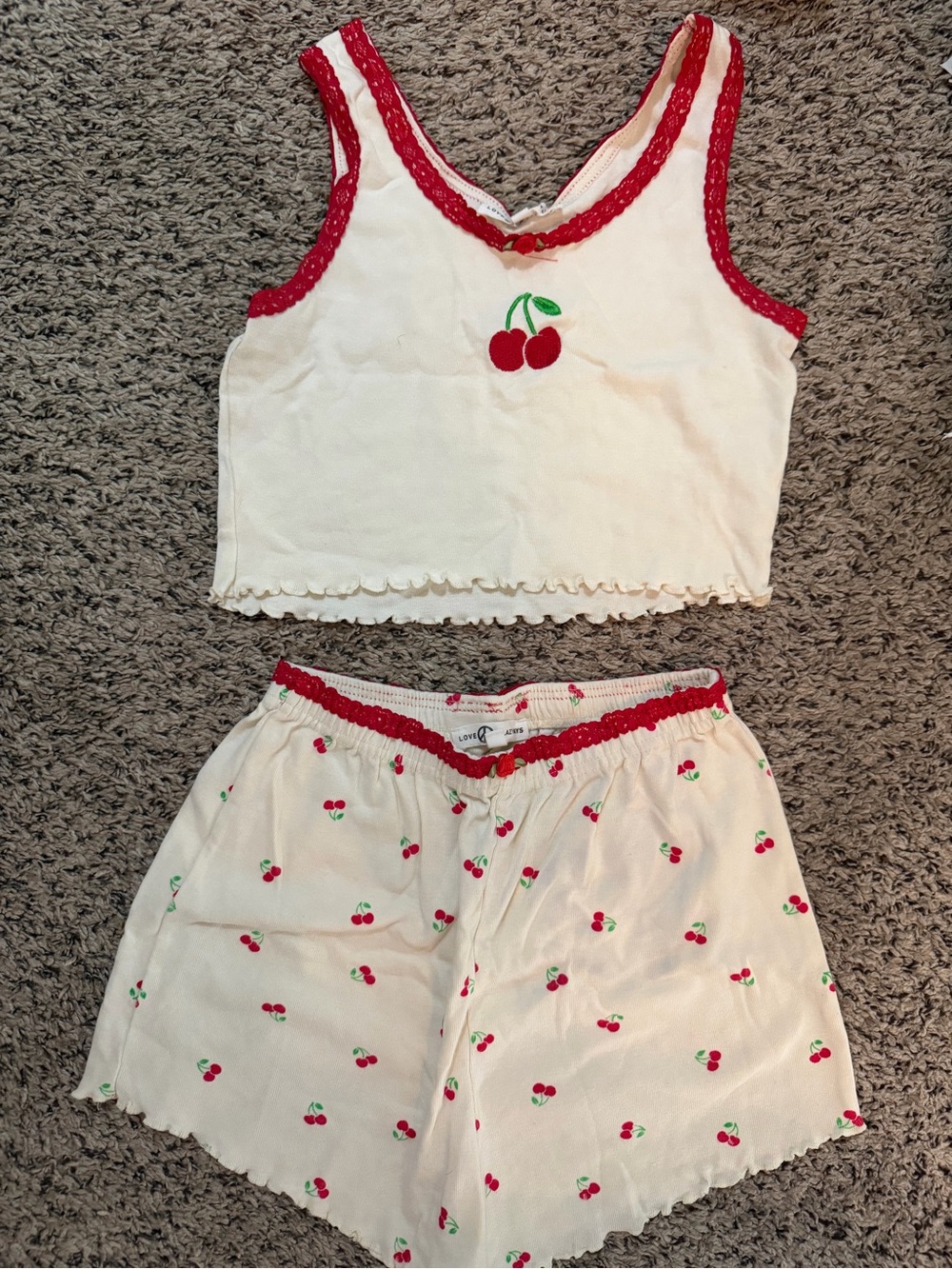 Love & Lazy Days Cherry 2 Piece Pajama Set XS 🍒